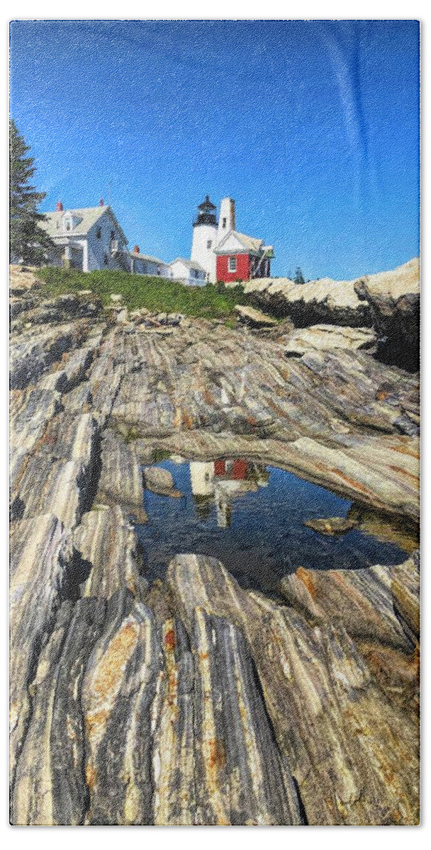 #pemaquid Light Beach Towel featuring the photograph Pemaquid Reflection by Cornelia DeDona