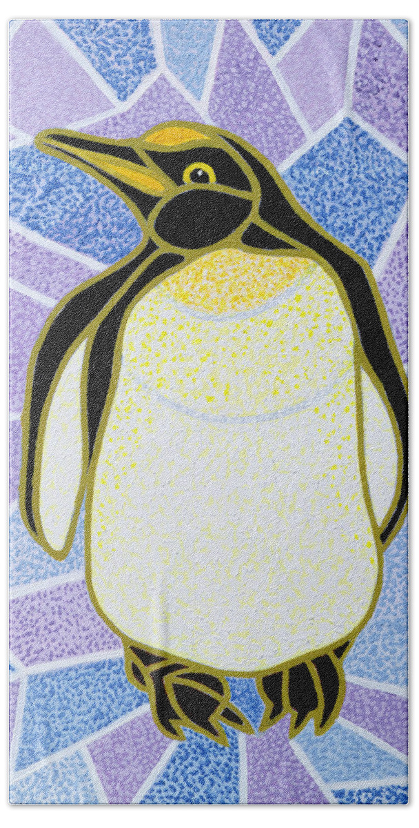 Penguin Beach Towel featuring the painting Penguin on Stained Glass by Pat Scott