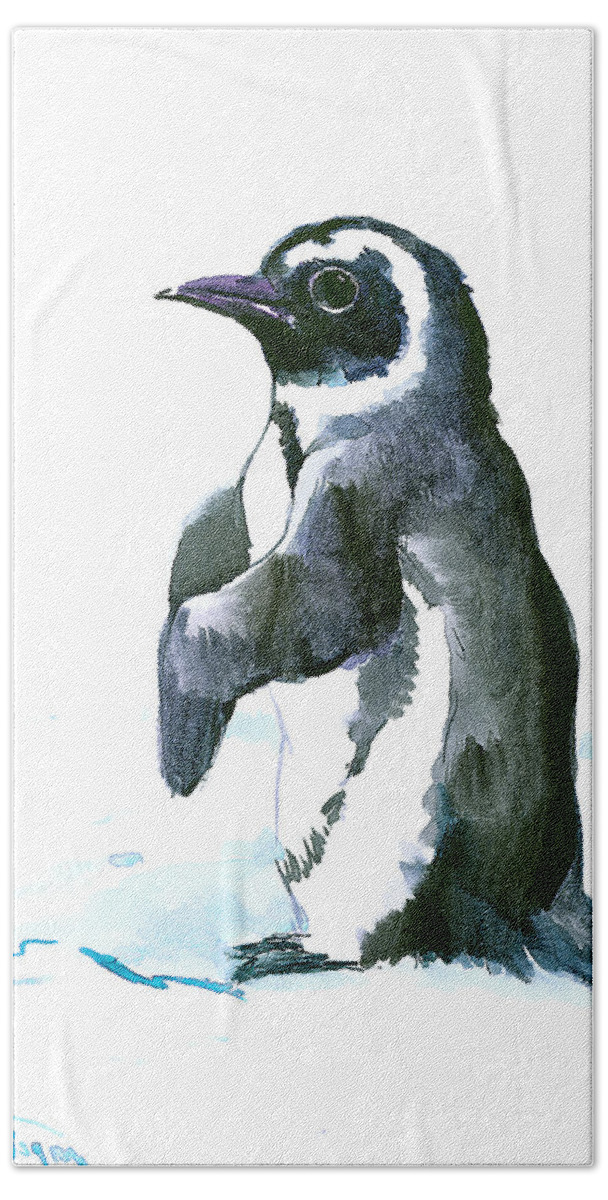Penguin Beach Towel featuring the painting Penguin by Suren Nersisyan