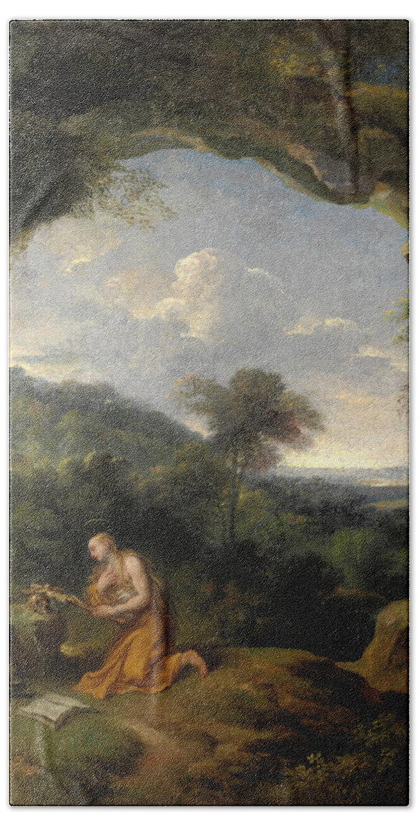 Carlo Antonio Tavella Beach Towel featuring the painting Penitent Magdalene by Carlo Antonio Tavella