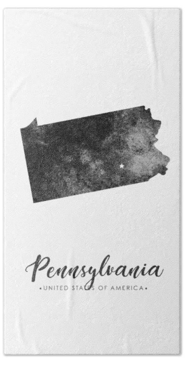 Pennsylvania Beach Towel featuring the mixed media Pennsylvania State Map Art - Grunge Silhouette by Studio Grafiikka