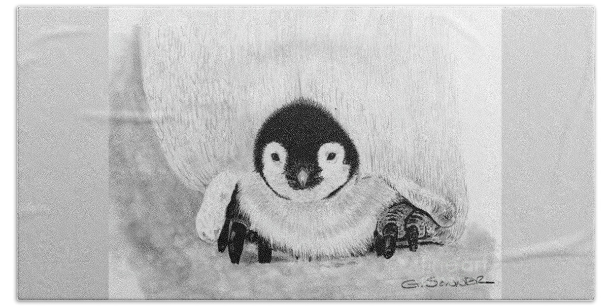 Penguin Beach Towel featuring the drawing Penquin Chick by George Sonner