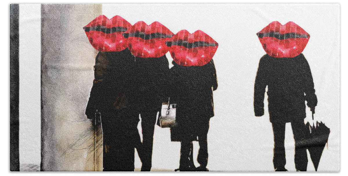 Lips Beach Towel featuring the digital art People at the Elphi with red lips by Gabi Hampe