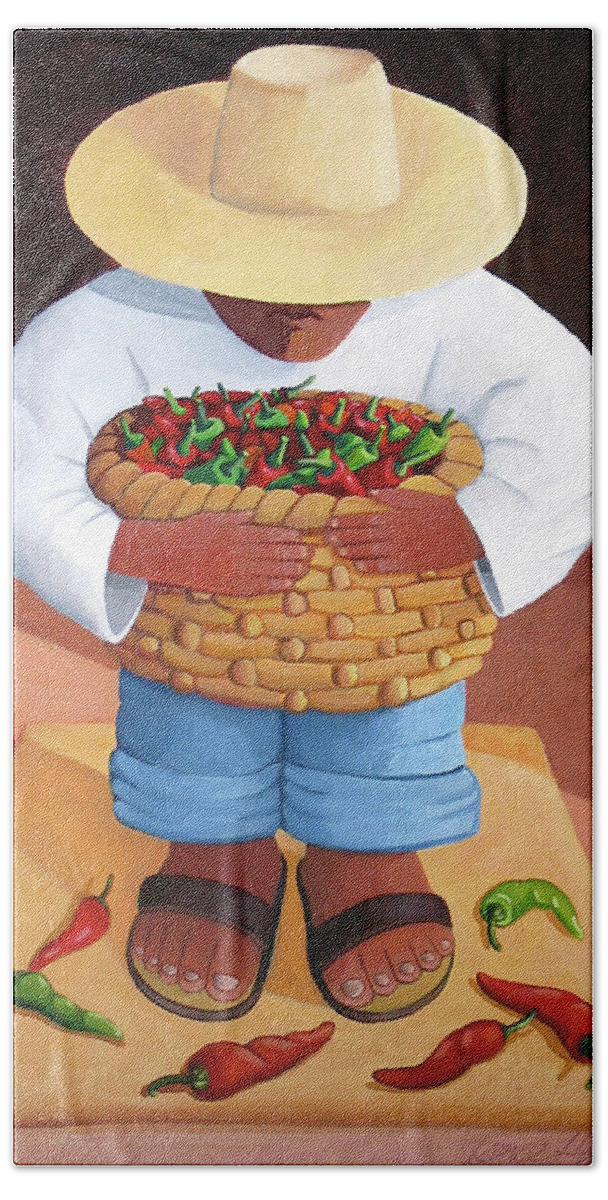 Mexican Beach Towel featuring the painting Pepper Boy by Lance Headlee