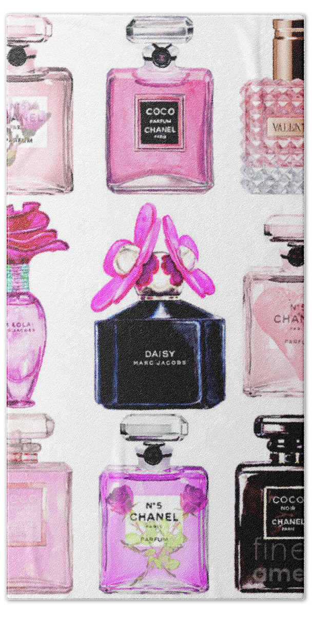 Perfume Set Black And Pink Beach Sheet for Sale by Del Art