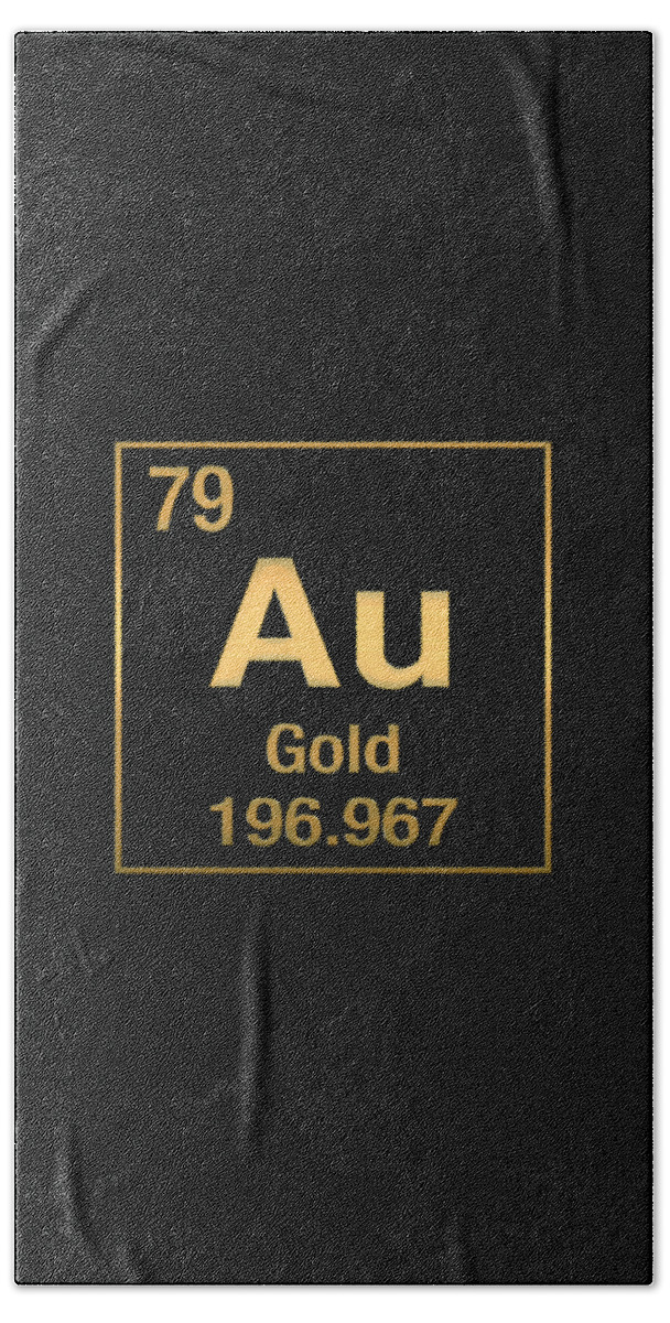 'the Elements' Collection By Serge Averbukh Beach Towel featuring the digital art Periodic Table of Elements - Gold - Au - Gold on Black by Serge Averbukh