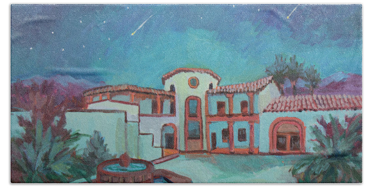 Meteors Beach Sheet featuring the painting Perseids Meteor Shower from La Quinta Museum by Diane McClary