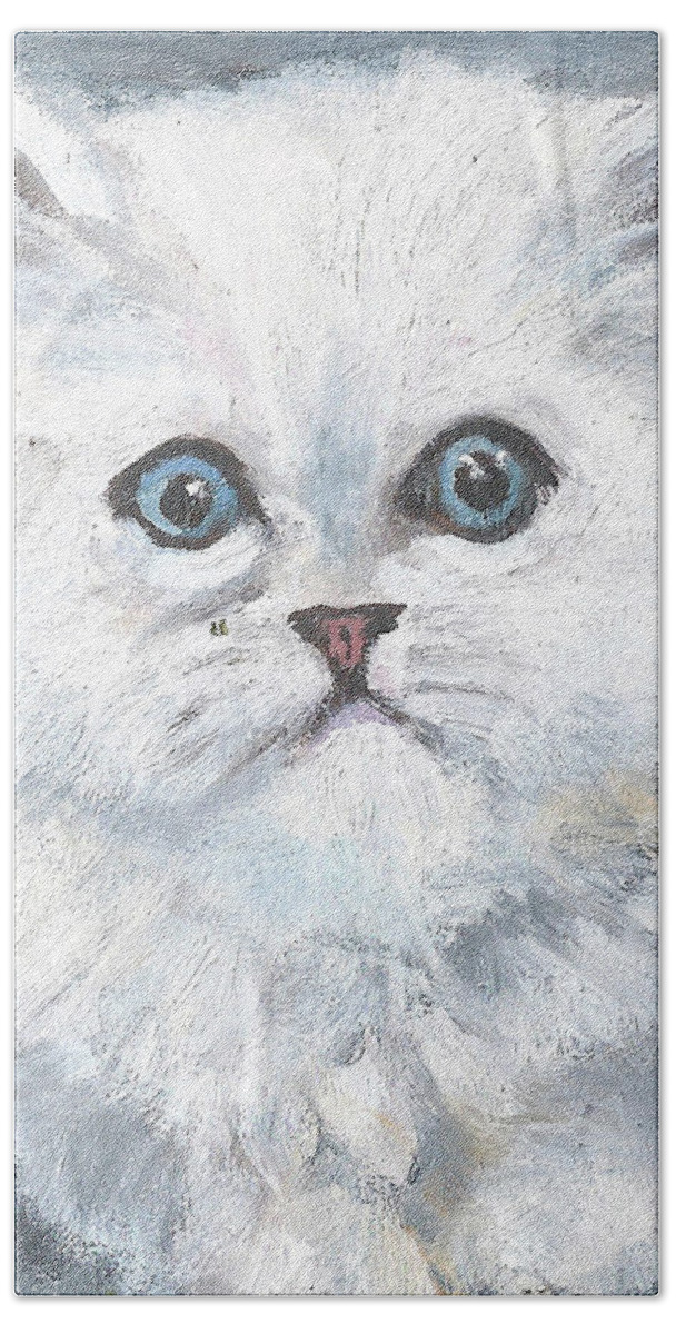 Oil Painting Persian Kitty Beach Towel featuring the painting Persian Kitty by Jessmyne Stephenson