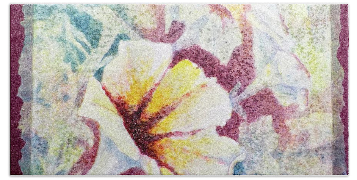 Watercolor Beach Sheet featuring the painting Petunia Array by Carolyn Rosenberger
