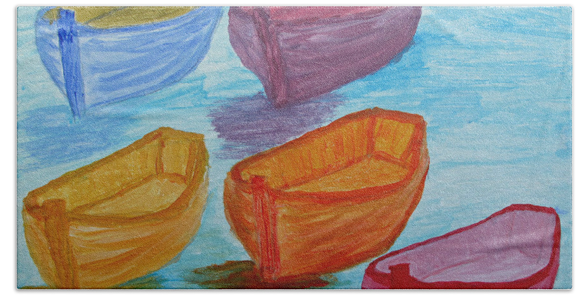 Boats Beach Sheet featuring the painting Pick Your Boat by Barbara McDevitt