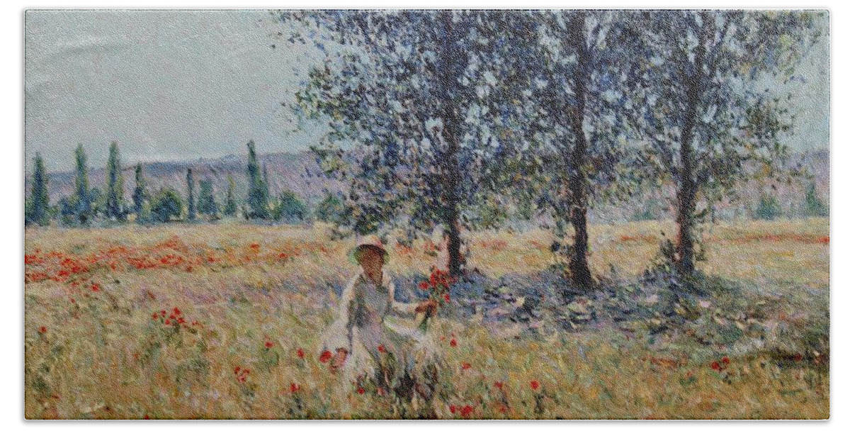 Art Pierre Beach Sheet featuring the painting Picking flowers by Pierre Dijk