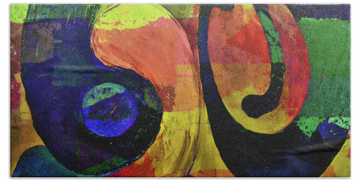 Abstract Beach Towel featuring the painting Piece by piece by Jolanta Anna Karolska