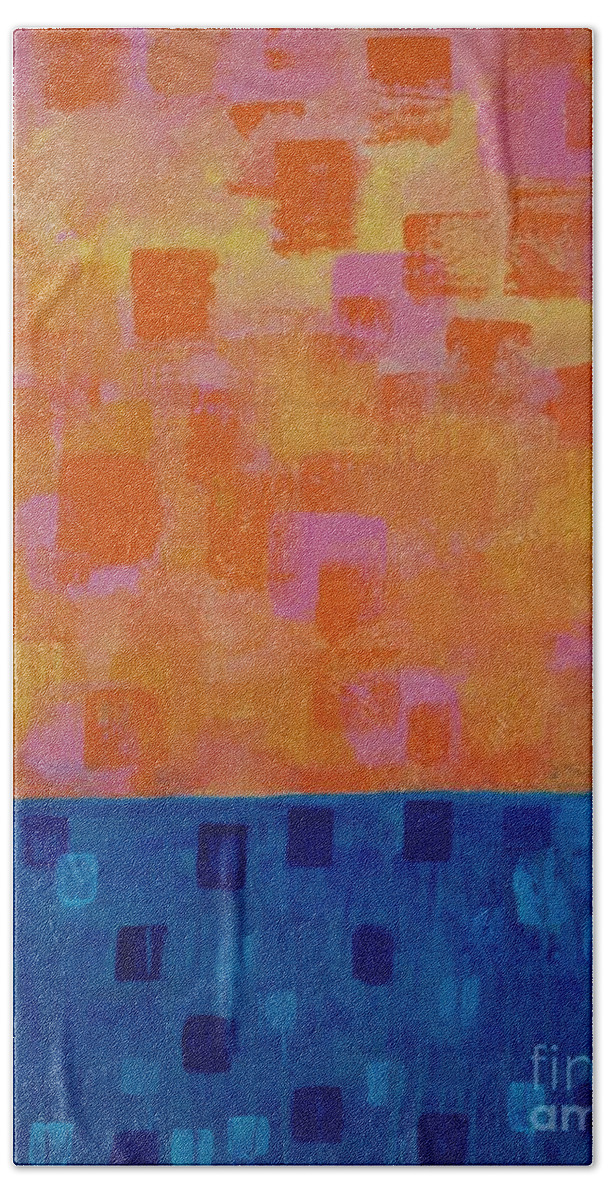 A-fine-art-painting-abstract Beach Towel featuring the painting Pier 21 by Catalina Walker