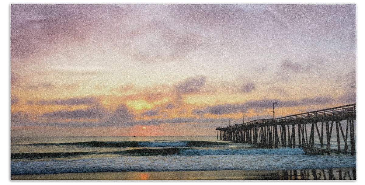Landscape Beach Towel featuring the photograph Pier Into The Morning by Michael Scott