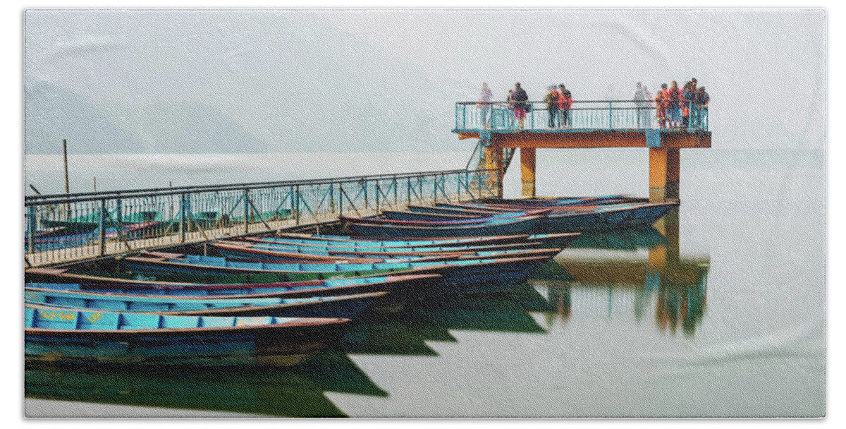 Pokhara Beach Sheet featuring the photograph Pier on Fewa Lake in Pokhara by Dutourdumonde Photography