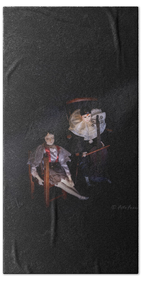Dark Beach Towel featuring the photograph Pierrot and Columbine by Alexander Fedin