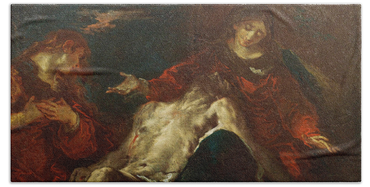 Giuseppe Bazzani Beach Sheet featuring the painting Pieta with Mary Magdalene by Giuseppe Bazzani