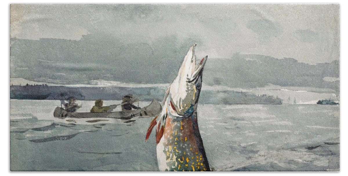 Winslow Homer Beach Towel featuring the drawing Pike. Lake St. John by Winslow Homer