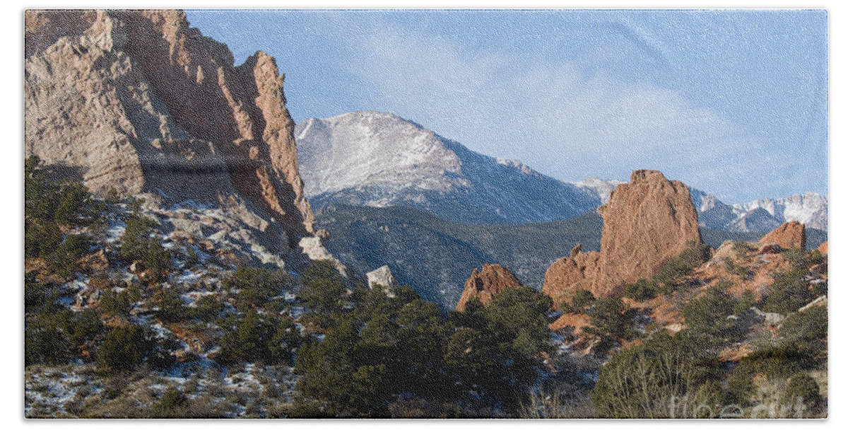 Pikes Peak Beach Towel featuring the photograph Pikes Peak in the Garden Valley by Steven Krull