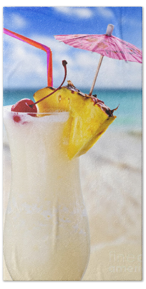 Pina Colada Beach Sheet featuring the photograph Pina colada cocktail on the beach by Elena Elisseeva