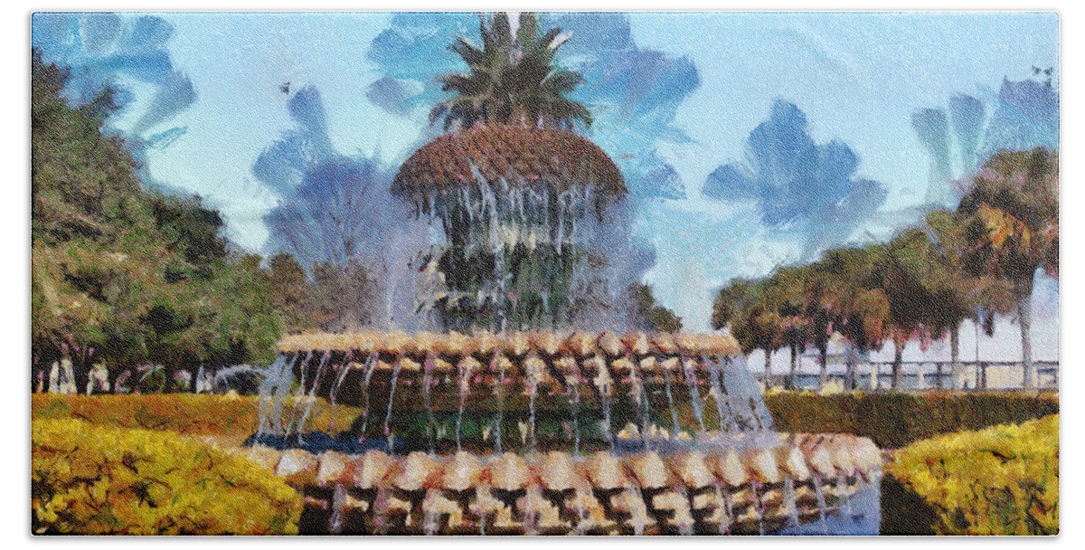 Pineapple Beach Sheet featuring the painting Pineapple Fountain by Lynne Jenkins