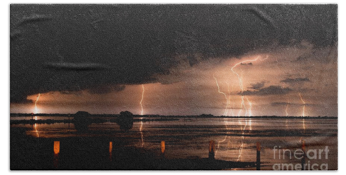 Lightning Beach Towel featuring the photograph Pineland Nights by Quinn Sedam