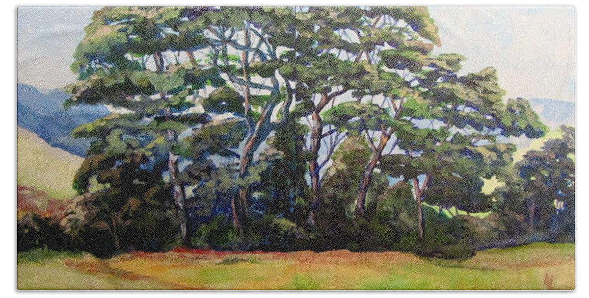Trees Beach Towel featuring the painting Pines Diptych by Barbara O'Toole