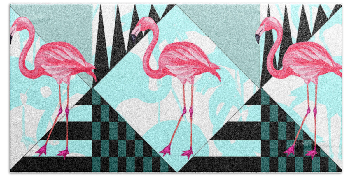 Summer Beach Sheet featuring the digital art Ping Flamingo by Mark Ashkenazi