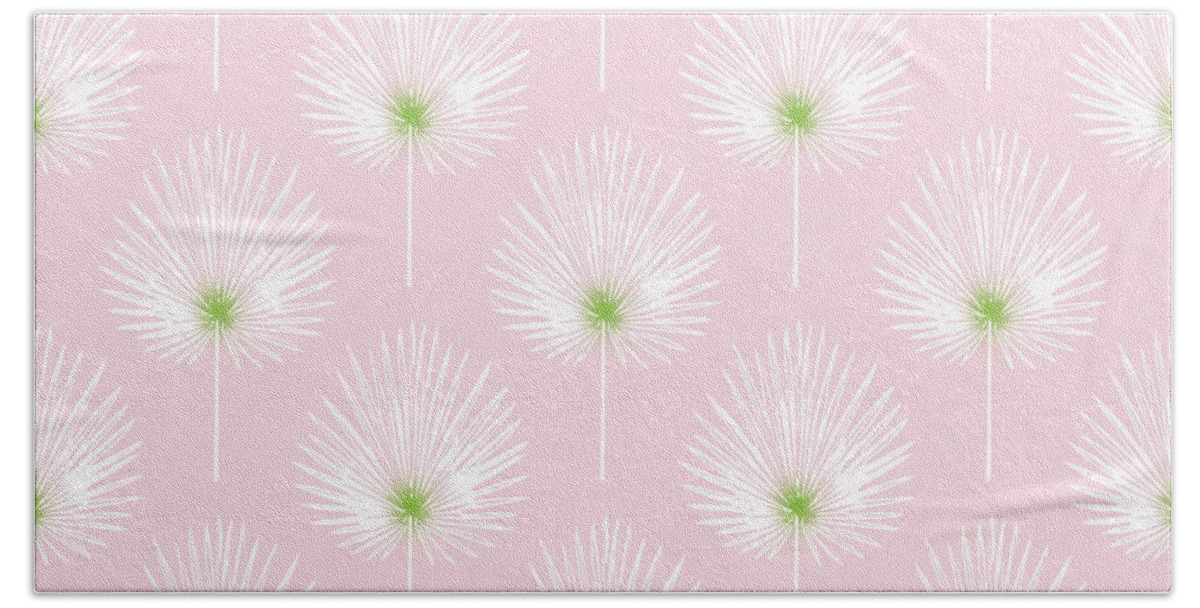 Tropical Beach Towel featuring the mixed media Pink and White Palm Leaves- Art by Linda Woods by Linda Woods