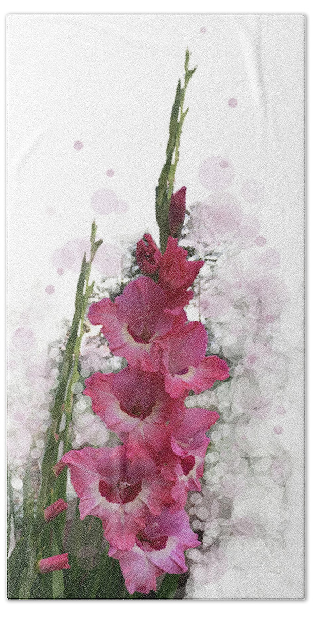 Pink Gladiola Beach Towel featuring the digital art Pink Champagne by Gina Harrison