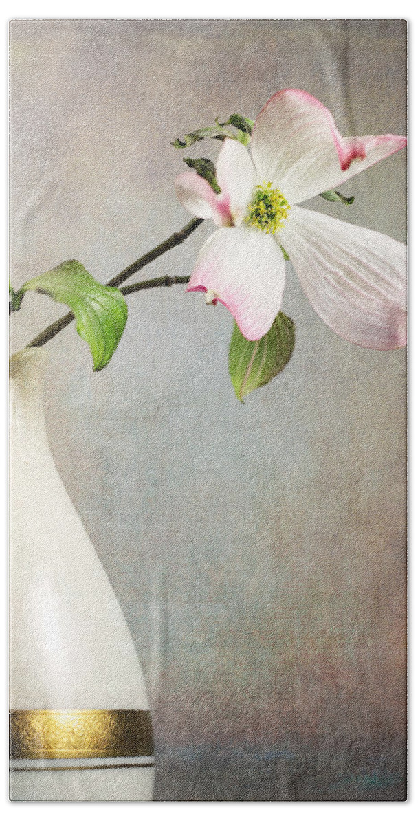 Cornus Beach Sheet featuring the photograph Pink Cornus Kousa Blossom in Creamer by Betty Denise