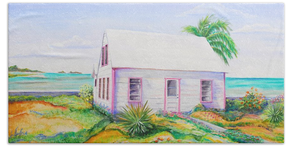 Seaside Cottage Beach Towel featuring the painting Pink Cottage by Patricia Piffath