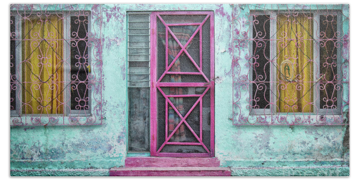 Isla Mujeres Beach Towel featuring the photograph Pink Doors by Becqi Sherman
