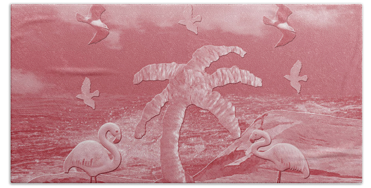 Pink Beach Sheet featuring the photograph Pink Flamingo's Palms by Rockin Docks Deluxephotos