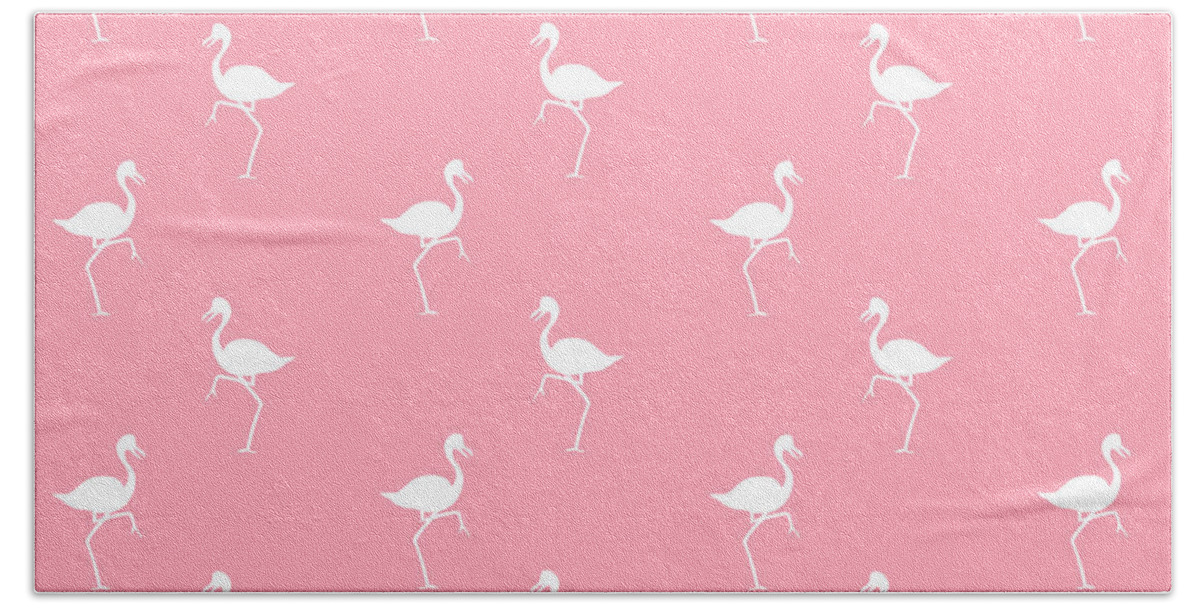 Flamingo Beach Towel featuring the mixed media Pink Flamingos Pattern by Christina Rollo