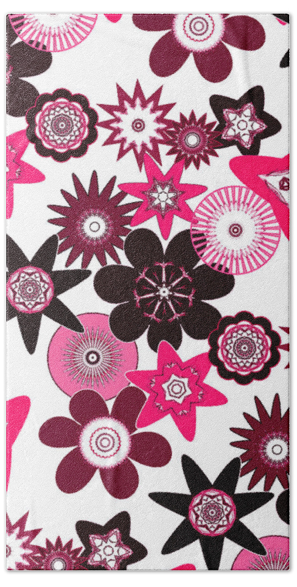 Funky Flower Pattern Beach Towel featuring the digital art Pink Funky Flowers by Two Hivelys