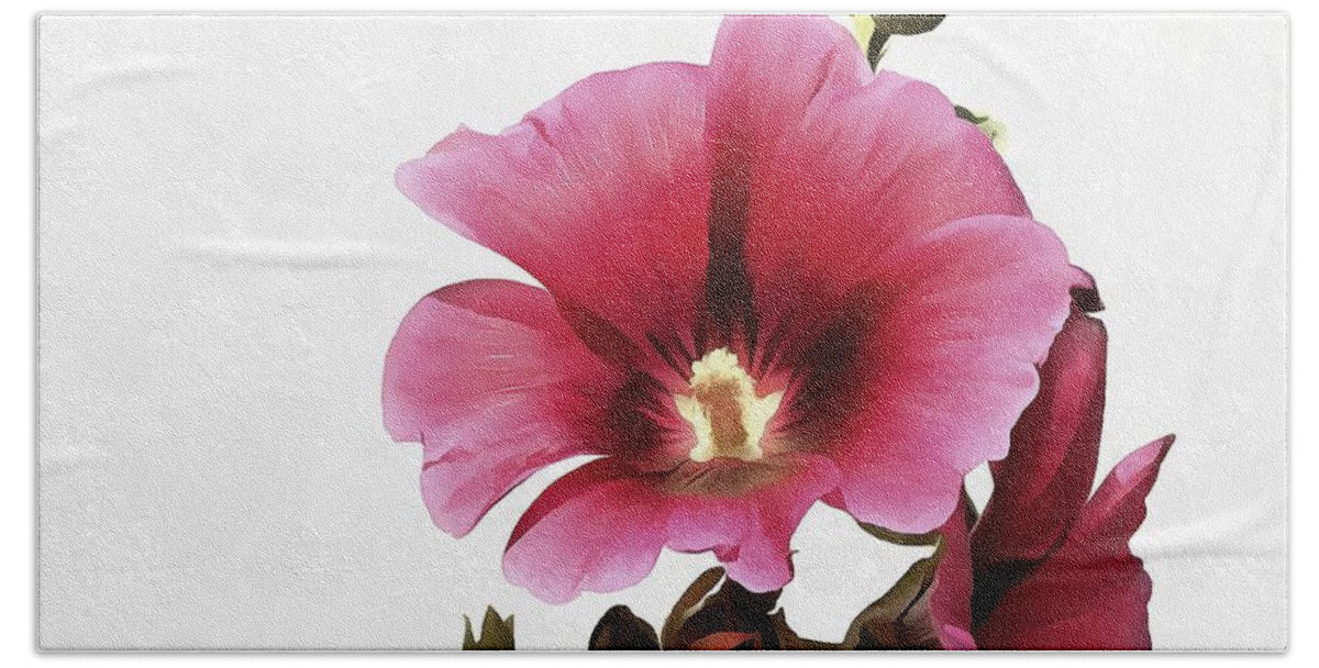 Hollyhock Beach Sheet featuring the painting Pink Hollyhock by Taiche Acrylic Art