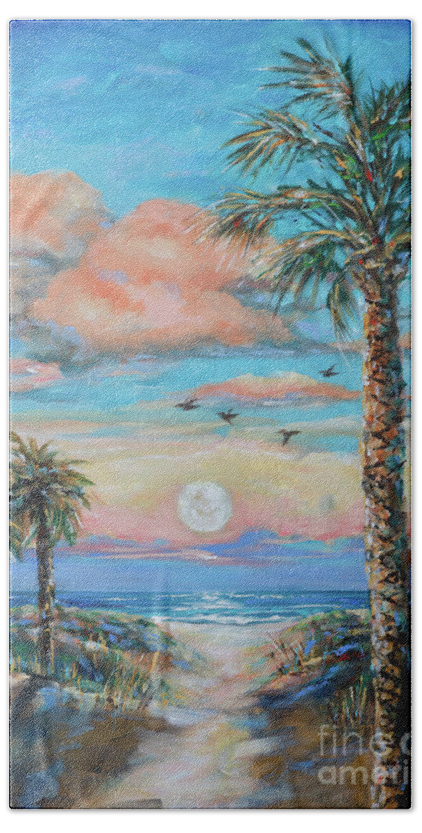 Palms Beach Towel featuring the painting Pink Moon Rise by Linda Olsen