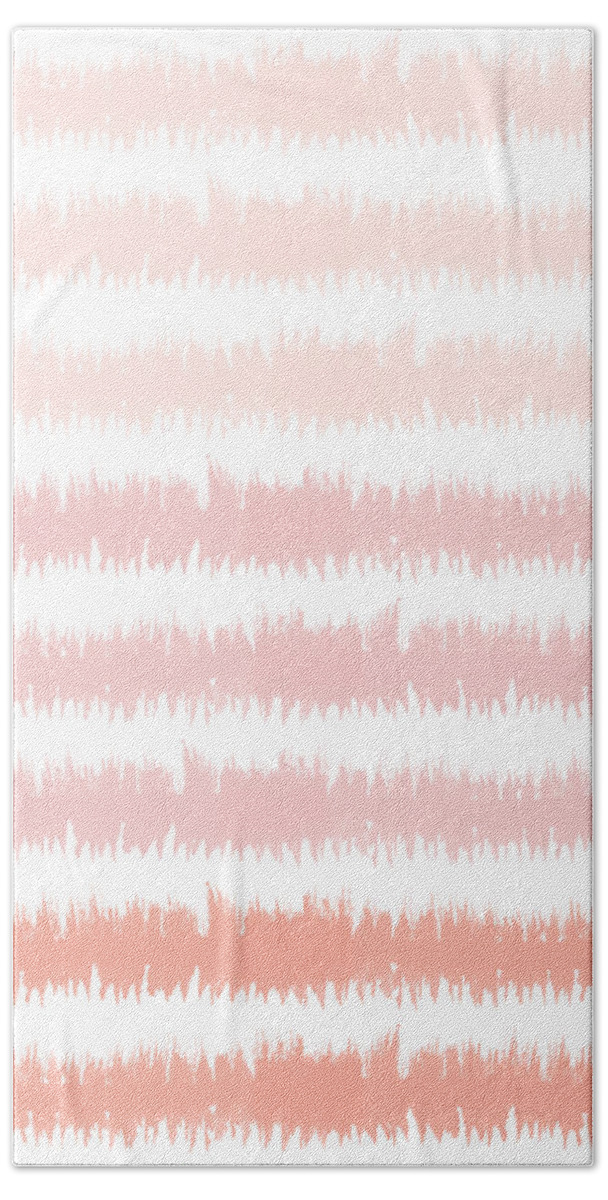 Pink Beach Towel featuring the mixed media Pink Ombre Ikat Stripe- Art by Linda Woods by Linda Woods