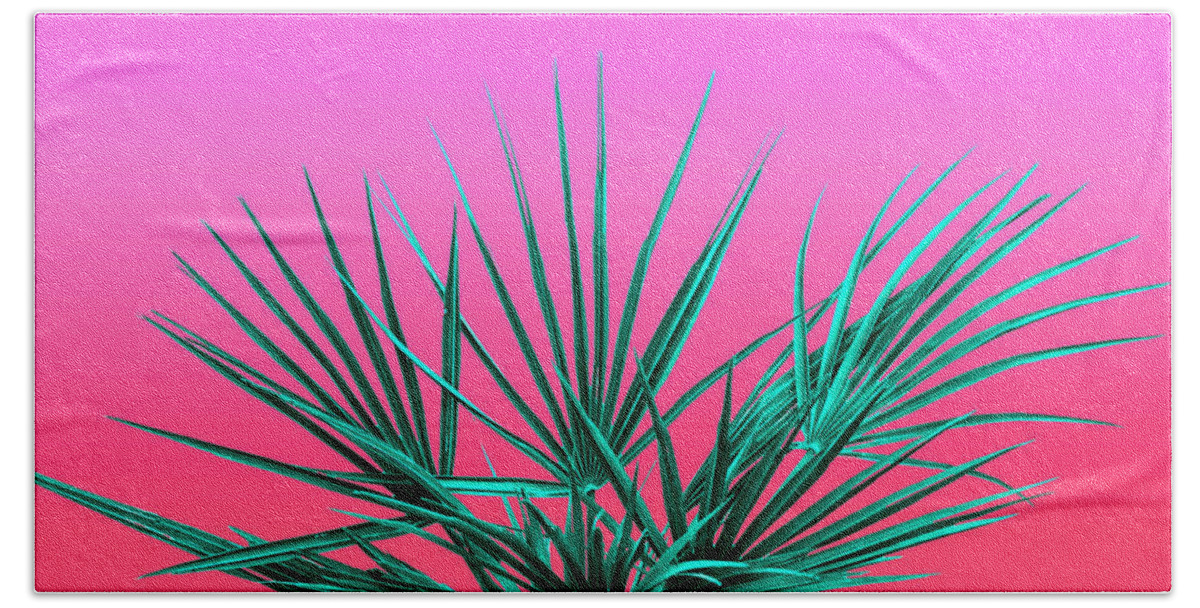 Vaporwave Beach Towel featuring the photograph Pink Palm Life - Miami Vaporwave by Jennifer Walsh