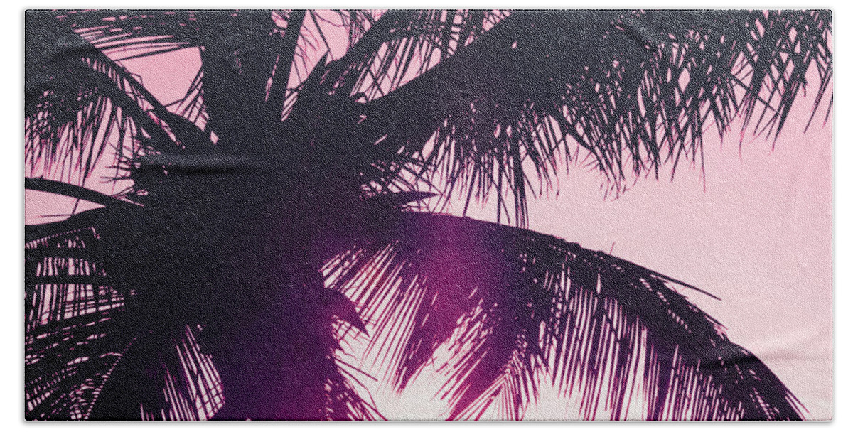 Pink Beach Towel featuring the photograph Pink Palm Tree Silhouettes Kihei Tropical Nights by Sharon Mau