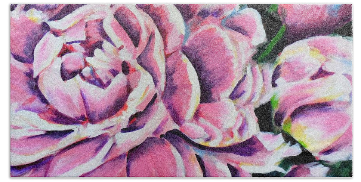 Peony Beach Sheet featuring the painting Pink Peonies by Cami Lee