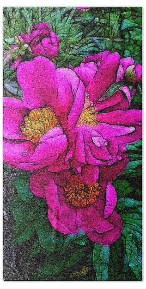 Peoney Beach Towel featuring the photograph Pink Peonies by Nick Heap