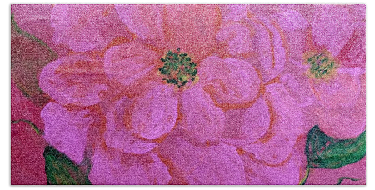 Pink Roses Beach Towel featuring the painting Pink rose flowers by Anne Sands