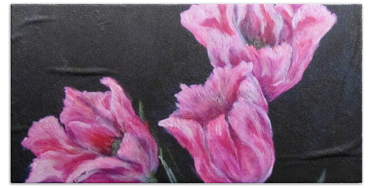 Flowers Beach Towel featuring the painting Pink Tulips by Barbara O'Toole