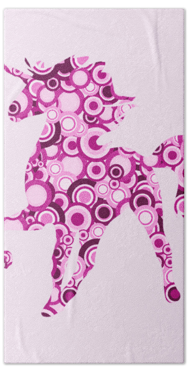 Malakhova Beach Sheet featuring the mixed media Pink Unicorn - Animal Art by Anastasiya Malakhova