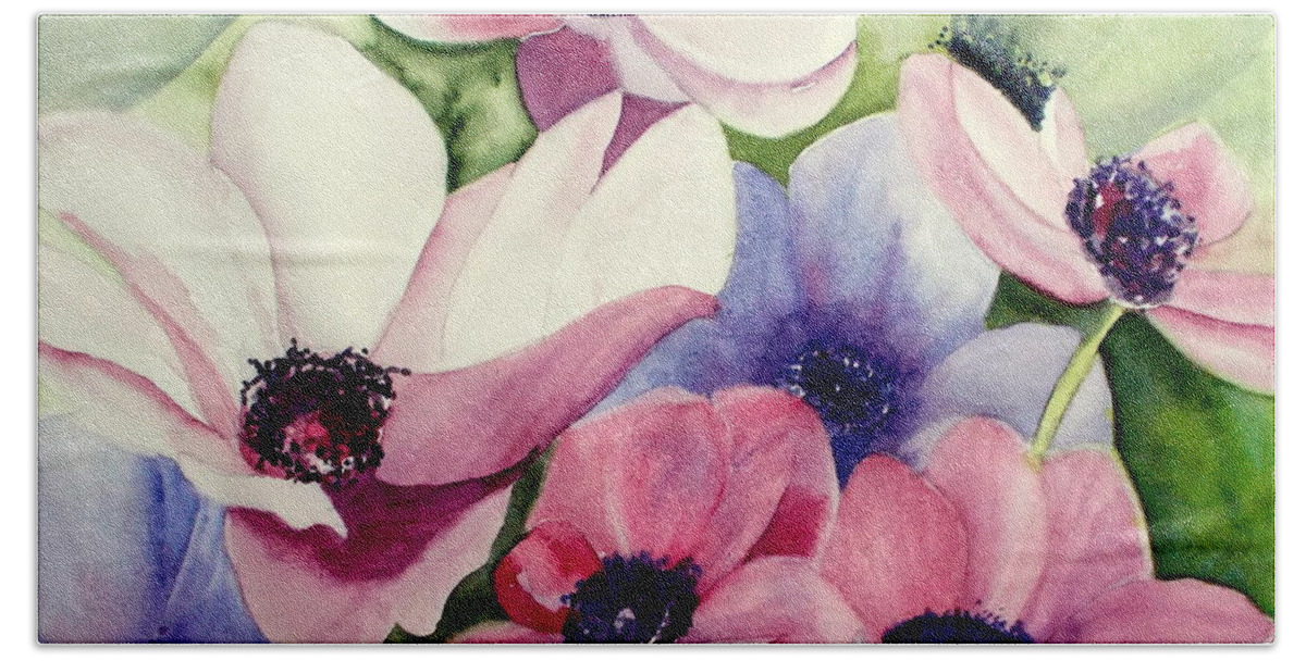Anemone Beach Towel featuring the painting Pinks and Purples by Nicole Curreri