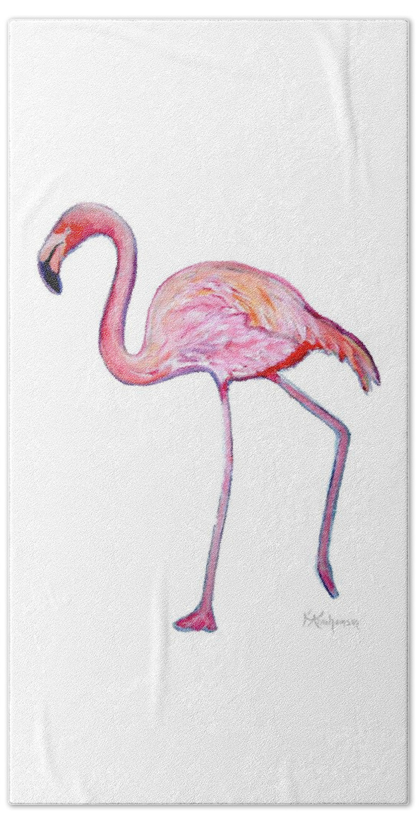 Pink Flamingo Beach Sheet featuring the painting Pinky the Flamingo by Kristen Abrahamson