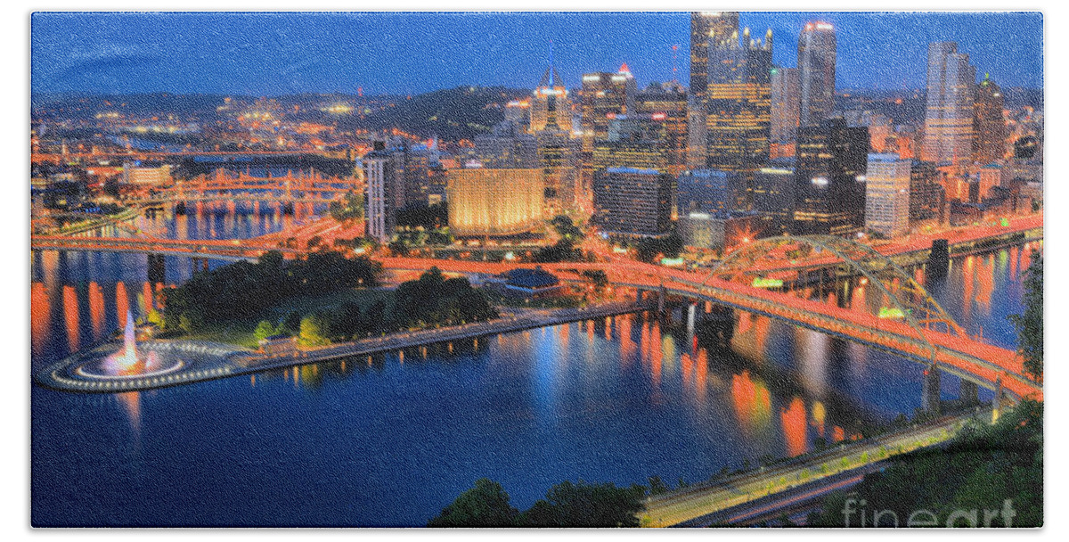 Pittsburgh Beach Towel featuring the photograph Pittsburgh Evening Glow by Adam Jewell