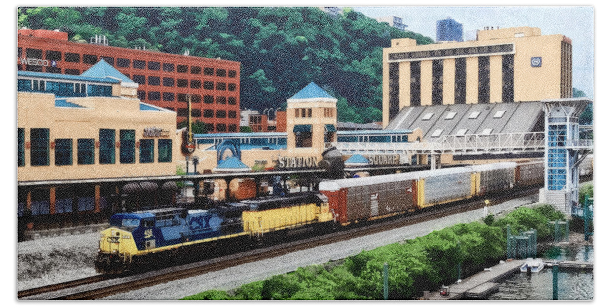 Pittsburgh Beach Towel featuring the photograph Pittsburgh PA - Freight Train Going By Station Square by Susan Savad